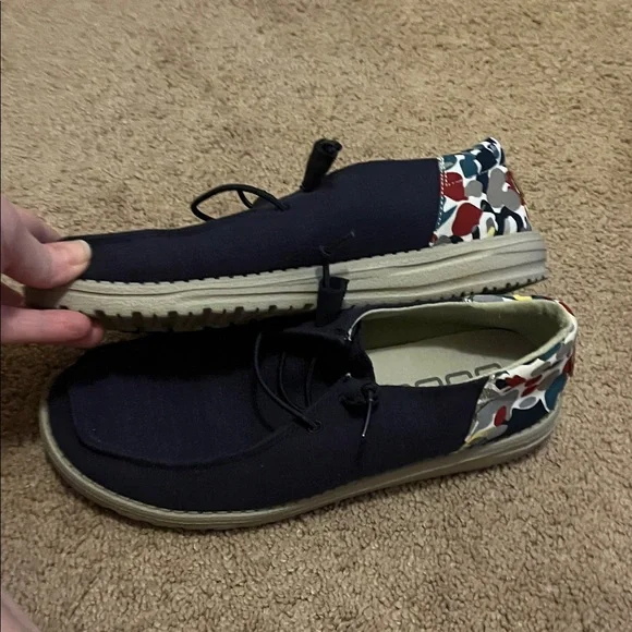 Hey Dude Dark Blue Shoes with Patterned Trim - Picture 3 of 5